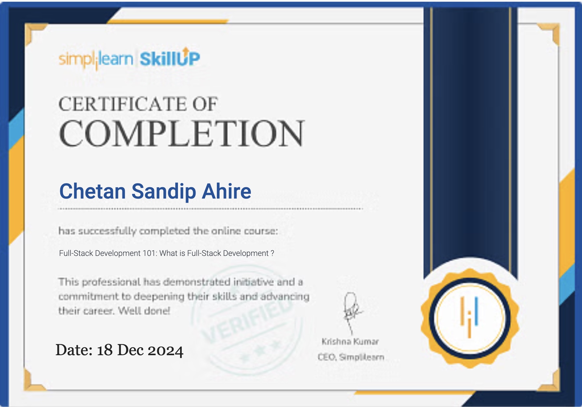 Full Stack Development Certificate